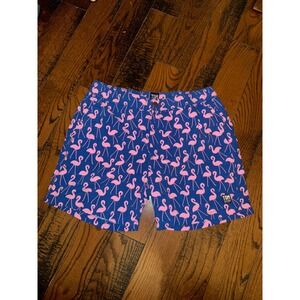 TOM & TEDDY Men's Flamingo Swim Trunks Blue Pink Size L Elastic Waist Drawstring